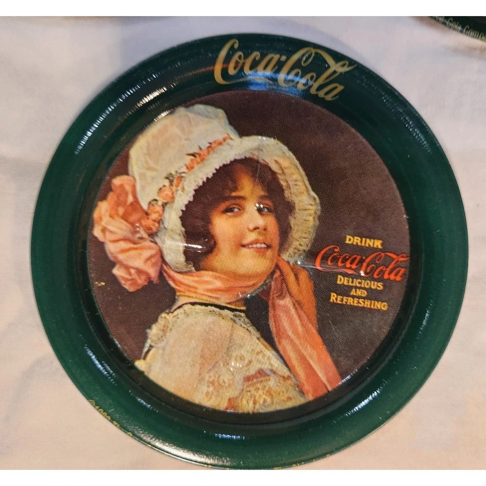 Victorian Coca-Cola Ad Tin Coaster / Ashtray Set Of 6 Collectible